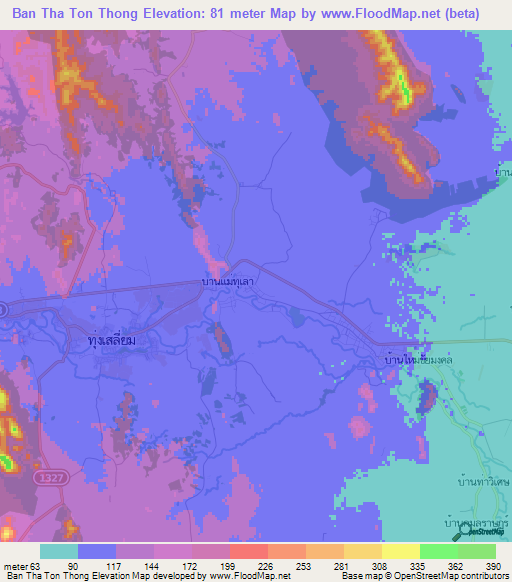 Ban Tha Ton Thong,Thailand Elevation Map
