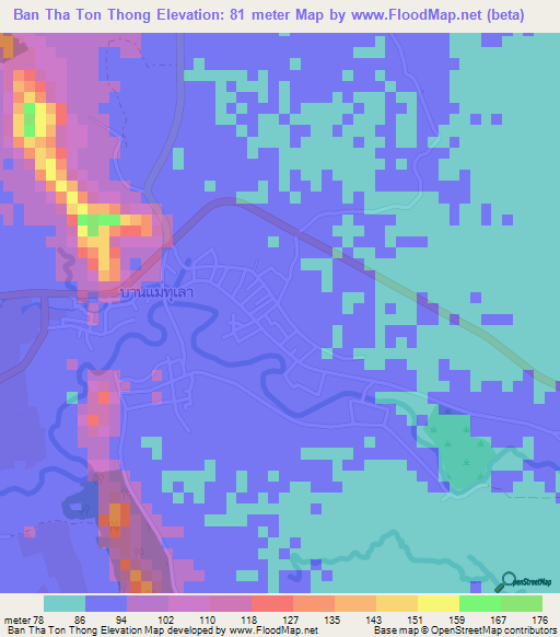 Ban Tha Ton Thong,Thailand Elevation Map