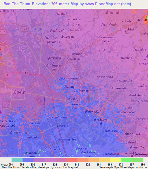 Ban Tha Thum,Thailand Elevation Map