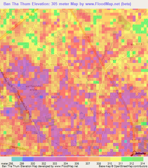 Ban Tha Thum,Thailand Elevation Map
