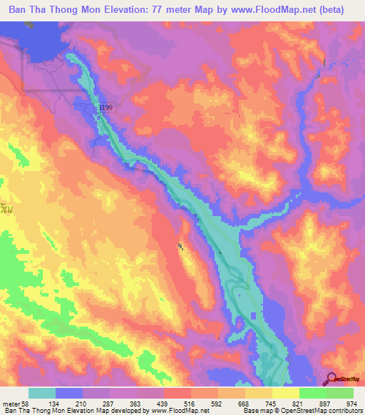 Ban Tha Thong Mon,Thailand Elevation Map