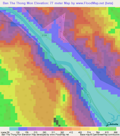 Ban Tha Thong Mon,Thailand Elevation Map