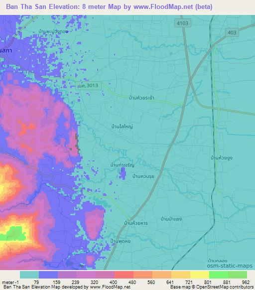 Ban Tha San,Thailand Elevation Map
