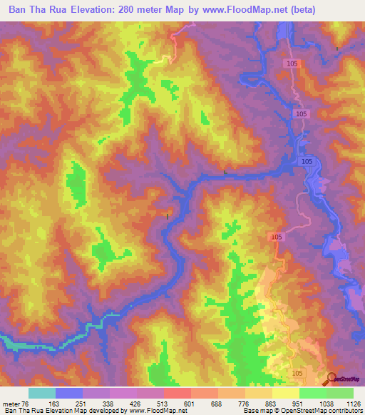 Ban Tha Rua,Thailand Elevation Map