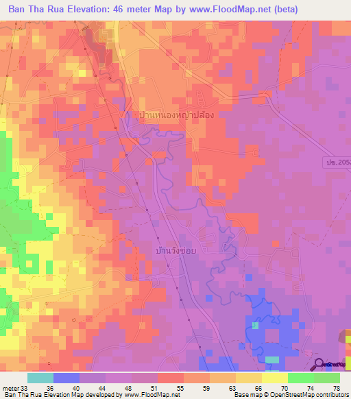 Ban Tha Rua,Thailand Elevation Map