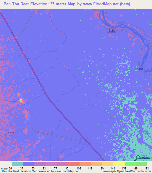 Ban Tha Raet,Thailand Elevation Map