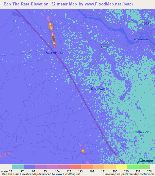 Ban Tha Raet,Thailand Elevation Map
