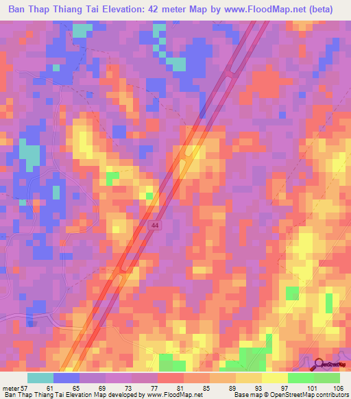 Ban Thap Thiang Tai,Thailand Elevation Map