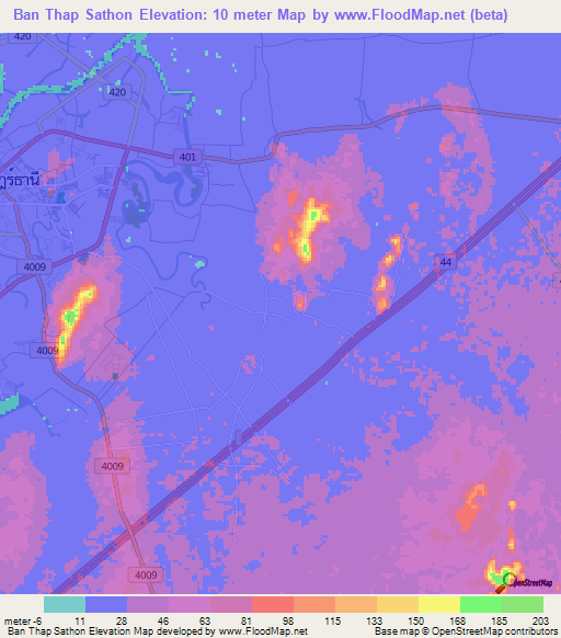 Ban Thap Sathon,Thailand Elevation Map