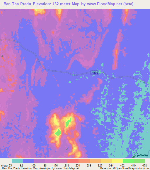 Ban Tha Pradu,Thailand Elevation Map