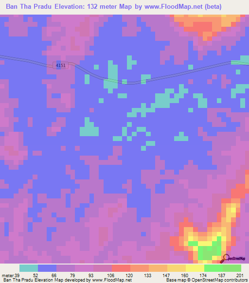 Ban Tha Pradu,Thailand Elevation Map