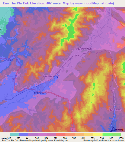 Ban Tha Pla Duk,Thailand Elevation Map