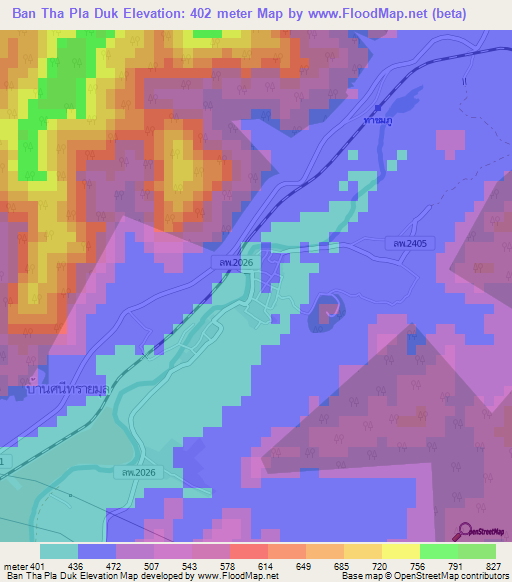 Ban Tha Pla Duk,Thailand Elevation Map