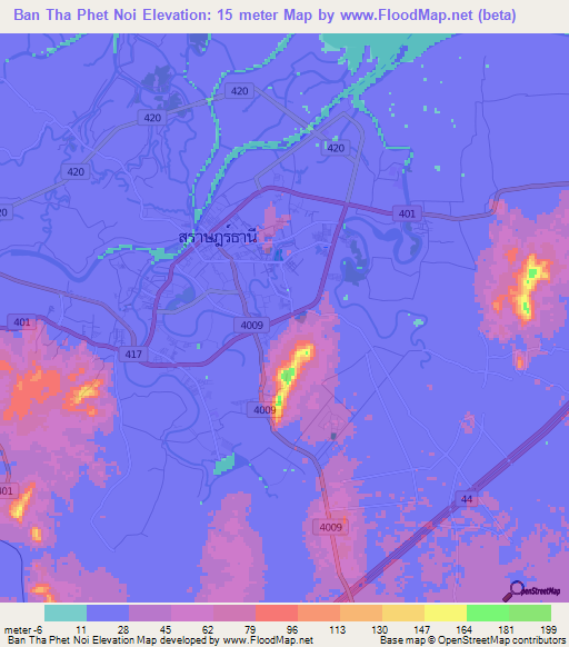 Ban Tha Phet Noi,Thailand Elevation Map