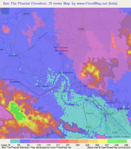 Ban Tha Phaniat,Thailand Elevation Map