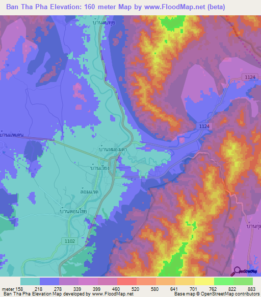 Ban Tha Pha,Thailand Elevation Map
