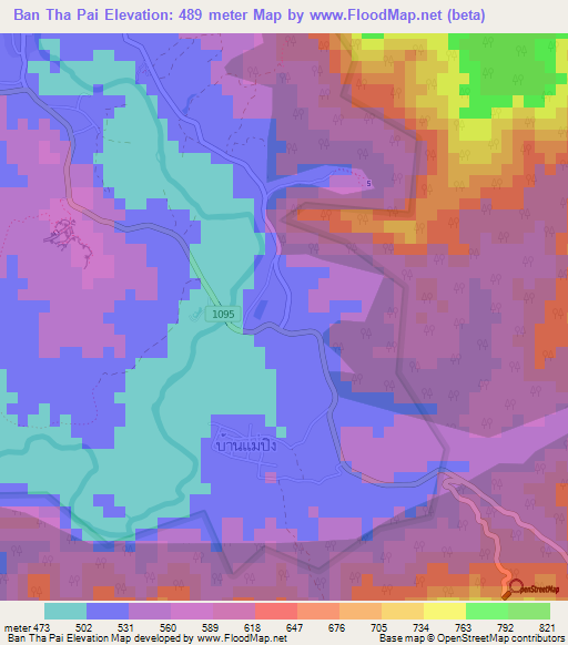 Ban Tha Pai,Thailand Elevation Map