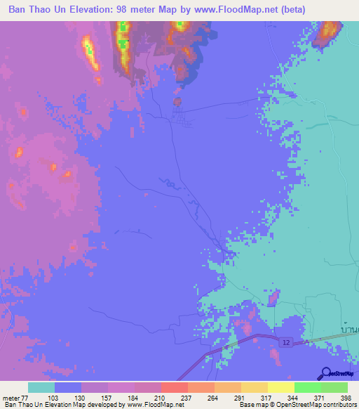 Ban Thao Un,Thailand Elevation Map