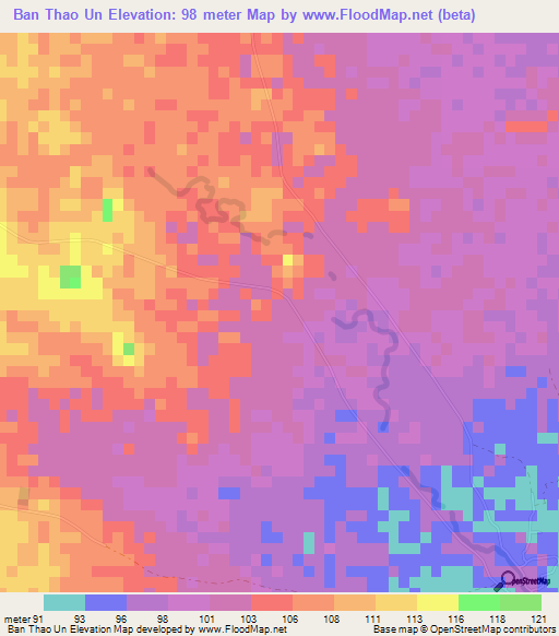 Ban Thao Un,Thailand Elevation Map
