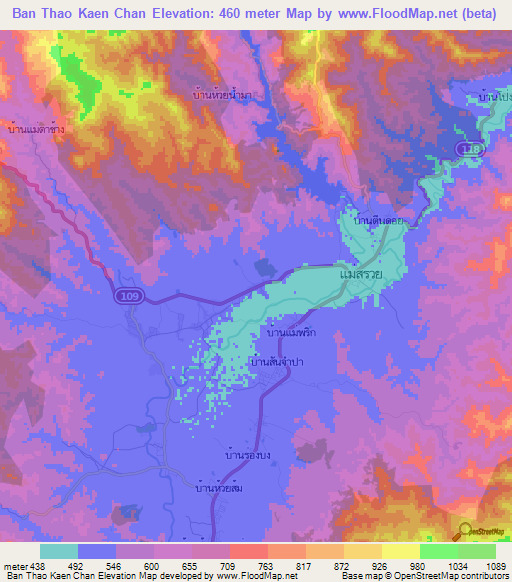 Ban Thao Kaen Chan,Thailand Elevation Map