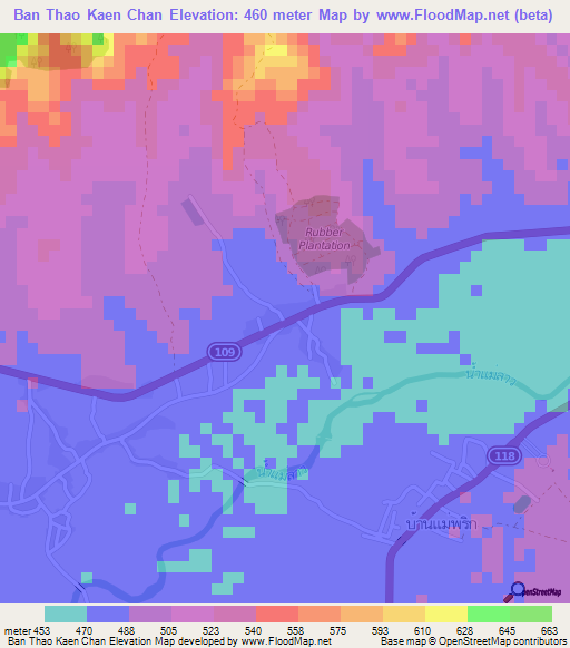 Ban Thao Kaen Chan,Thailand Elevation Map