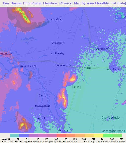 Ban Thanon Phra Ruang,Thailand Elevation Map