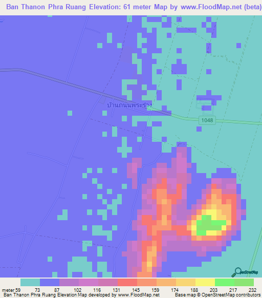 Ban Thanon Phra Ruang,Thailand Elevation Map