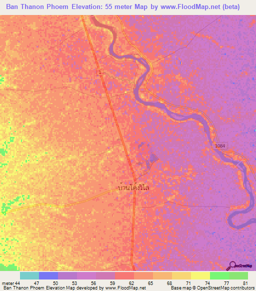 Ban Thanon Phoem,Thailand Elevation Map