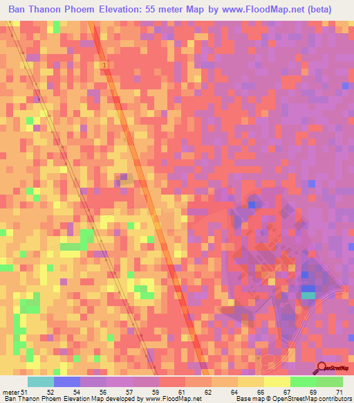 Ban Thanon Phoem,Thailand Elevation Map
