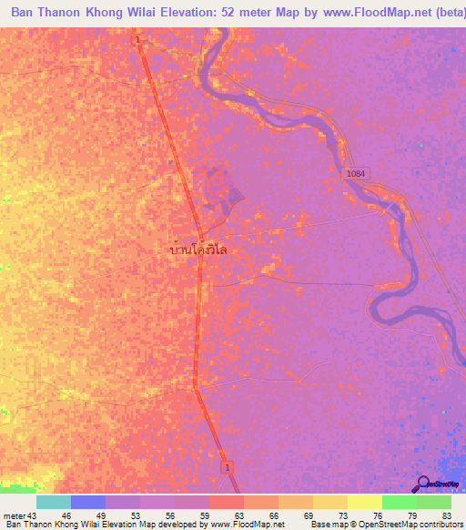 Ban Thanon Khong Wilai,Thailand Elevation Map