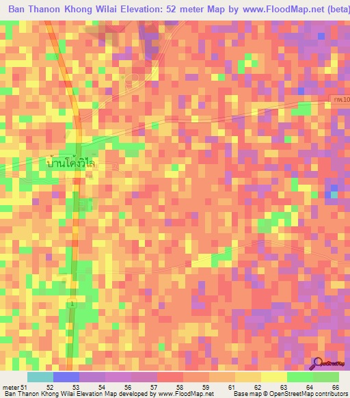 Ban Thanon Khong Wilai,Thailand Elevation Map
