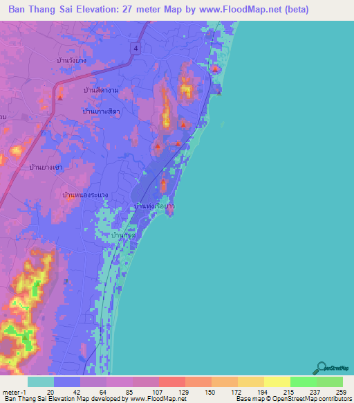 Ban Thang Sai,Thailand Elevation Map