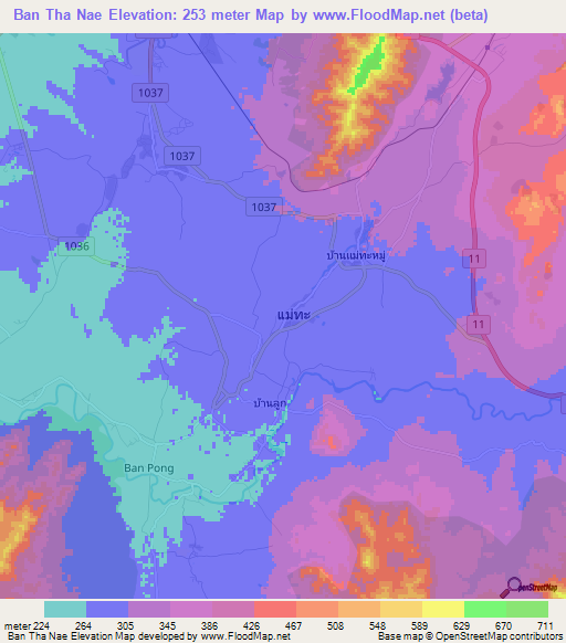 Ban Tha Nae,Thailand Elevation Map