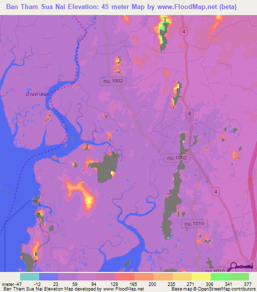 Ban Tham Sua Nai,Thailand Elevation Map