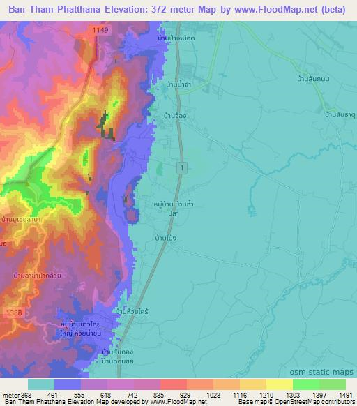 Ban Tham Phatthana,Thailand Elevation Map