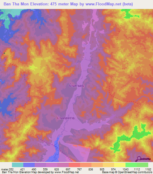 Ban Tha Mon,Thailand Elevation Map
