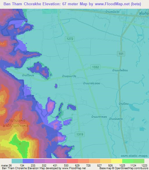Ban Tham Chorakhe,Thailand Elevation Map