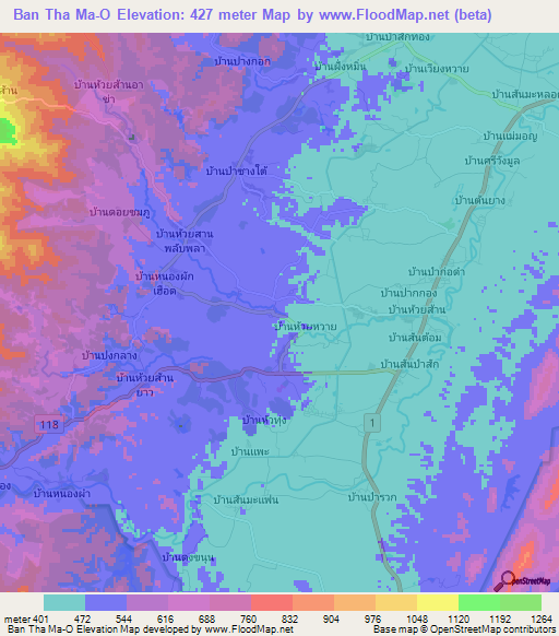 Ban Tha Ma-O,Thailand Elevation Map
