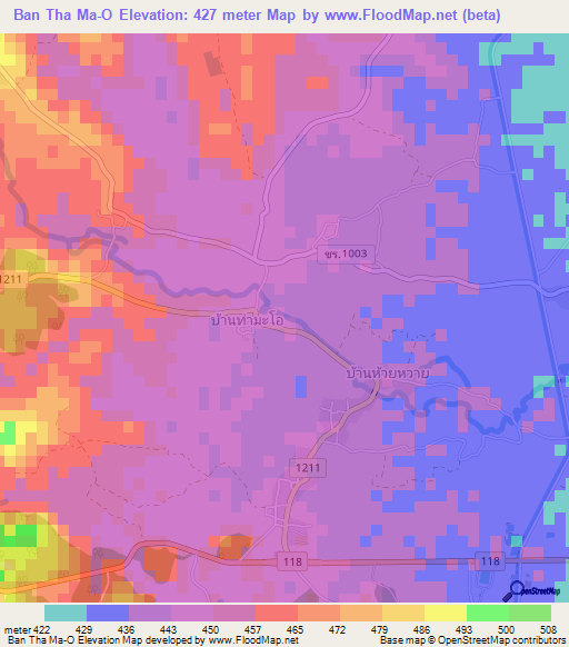 Ban Tha Ma-O,Thailand Elevation Map
