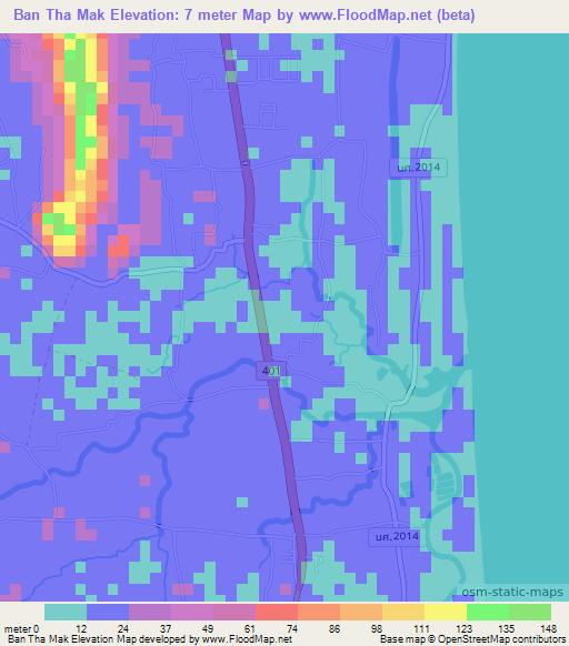 Ban Tha Mak,Thailand Elevation Map