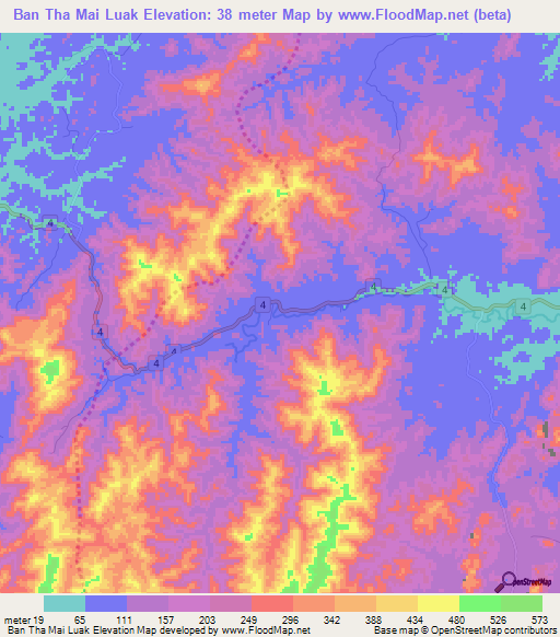 Ban Tha Mai Luak,Thailand Elevation Map