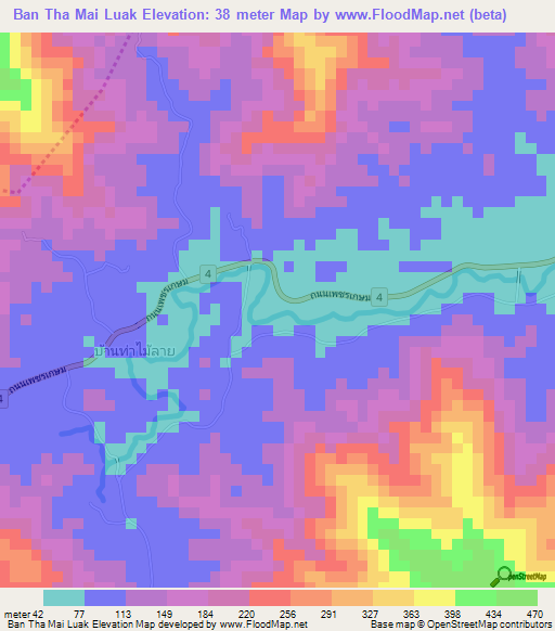 Ban Tha Mai Luak,Thailand Elevation Map