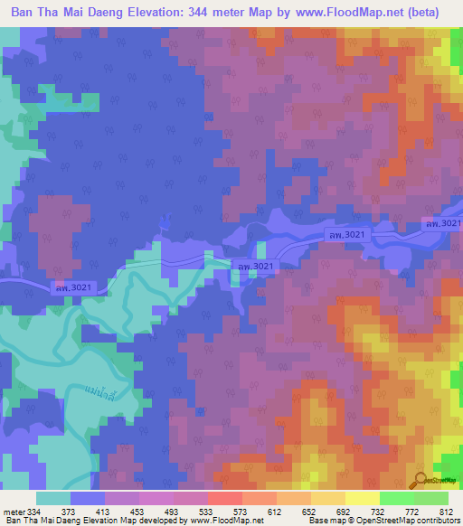 Ban Tha Mai Daeng,Thailand Elevation Map