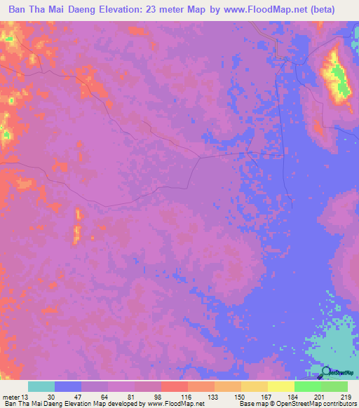 Ban Tha Mai Daeng,Thailand Elevation Map