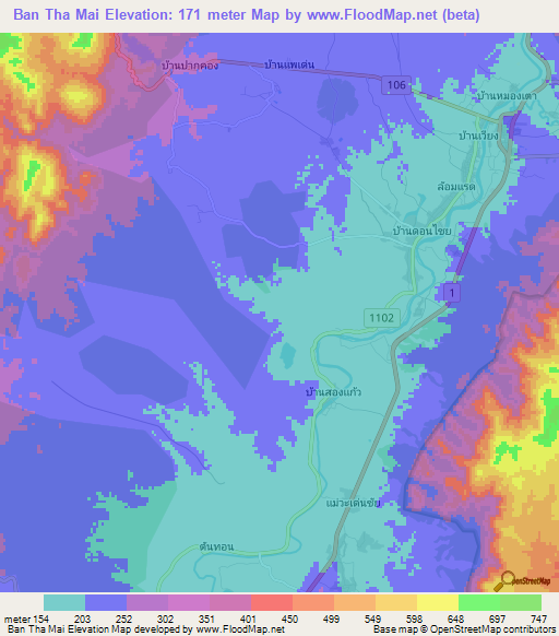Ban Tha Mai,Thailand Elevation Map