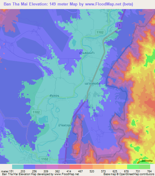 Ban Tha Mai,Thailand Elevation Map