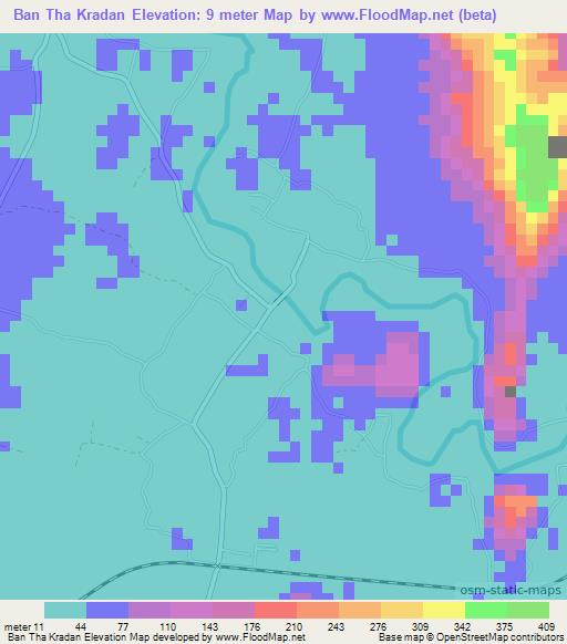 Ban Tha Kradan,Thailand Elevation Map