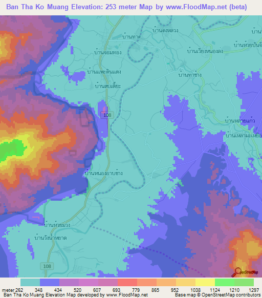Ban Tha Ko Muang,Thailand Elevation Map