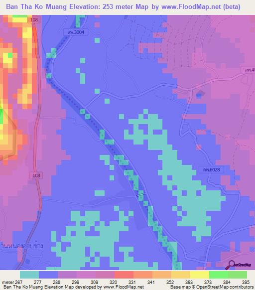 Ban Tha Ko Muang,Thailand Elevation Map