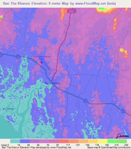 Ban Tha Khanun,Thailand Elevation Map